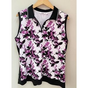 LADY HAGEN Golf Shirt Top Sleeveless Collared SZ XL Purple, Black & White